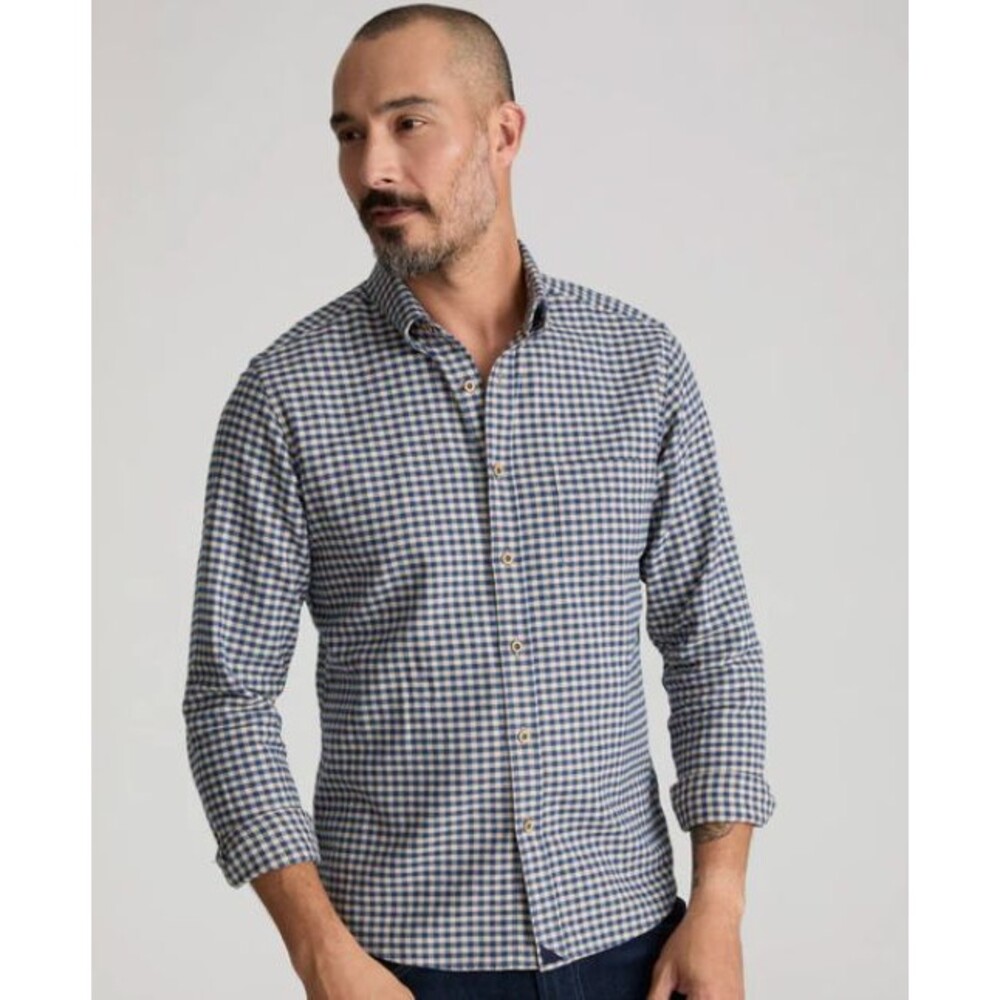 UNTUCKit Men's Cerasuolo Navy Tan Check Flannel Button Down Casual Shirt XL